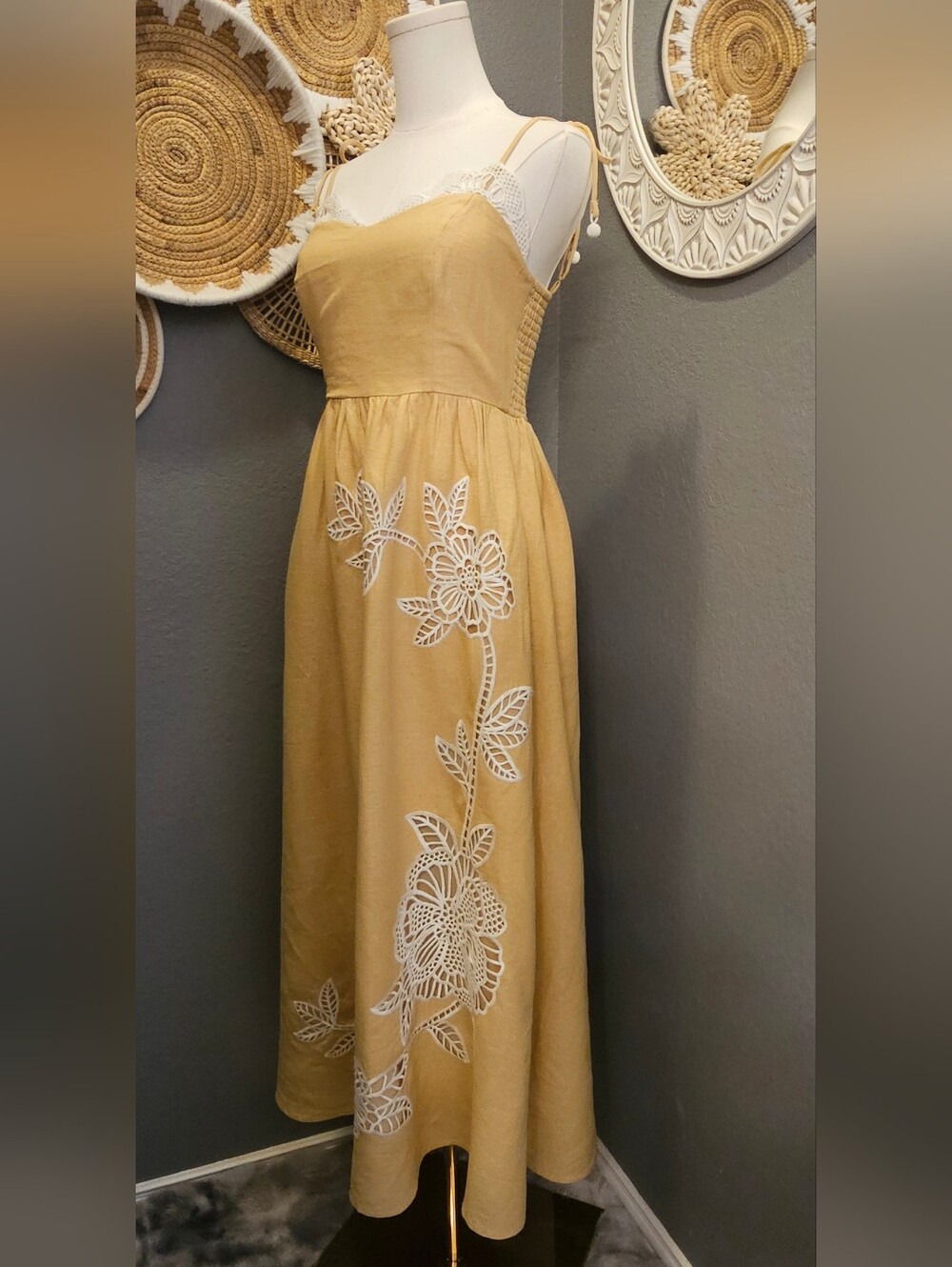 Caroline Constas Sand Richelieu Floral Embroidered Maxi Dress, Size-Sm NWT - Picture 5 of 16